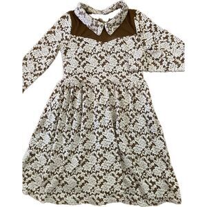 A'reve $129 Women's Long‎ Sleeve Floral Dress Collared Keyhole Back Brown Small